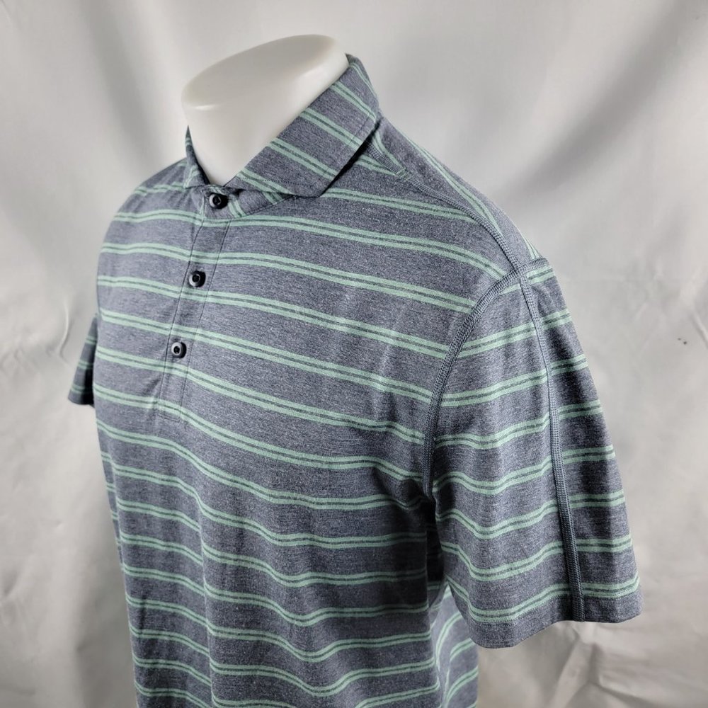 Lululemon Polo Shirt Mens Sz Medium Short Sleeve Gray Striped Stretch A27-20